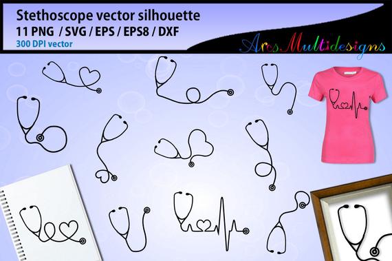 570x379 Stethoscope Silhouette Bundle Stethoscope Vector