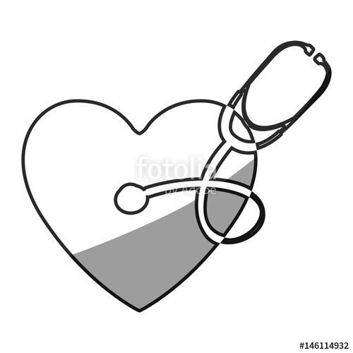 500x500 Grayscale Silhouette Of Of Heart With Stethoscope Vector