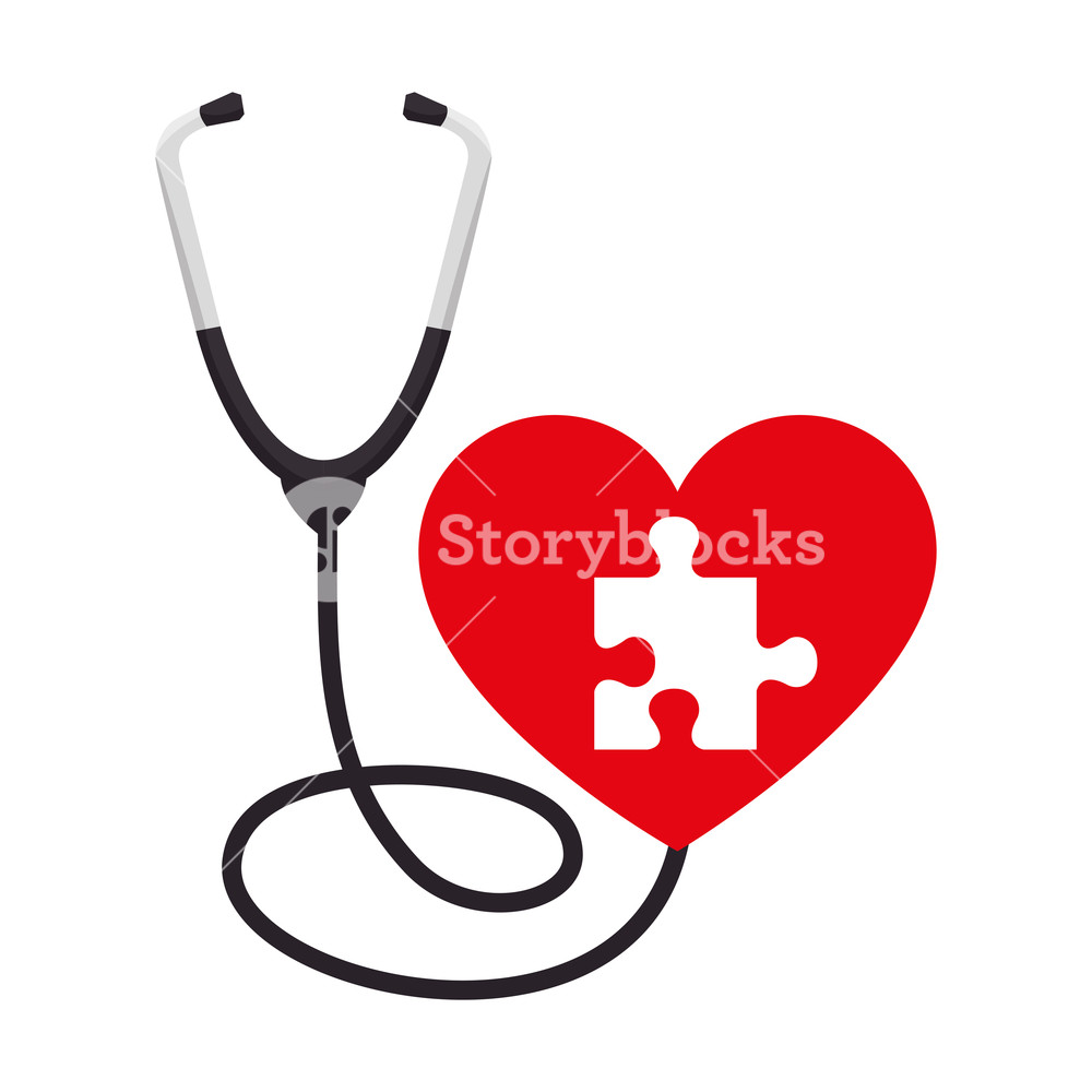 1000x1000 Heart With Puzzle Attached And Stethoscope Vector Illustration