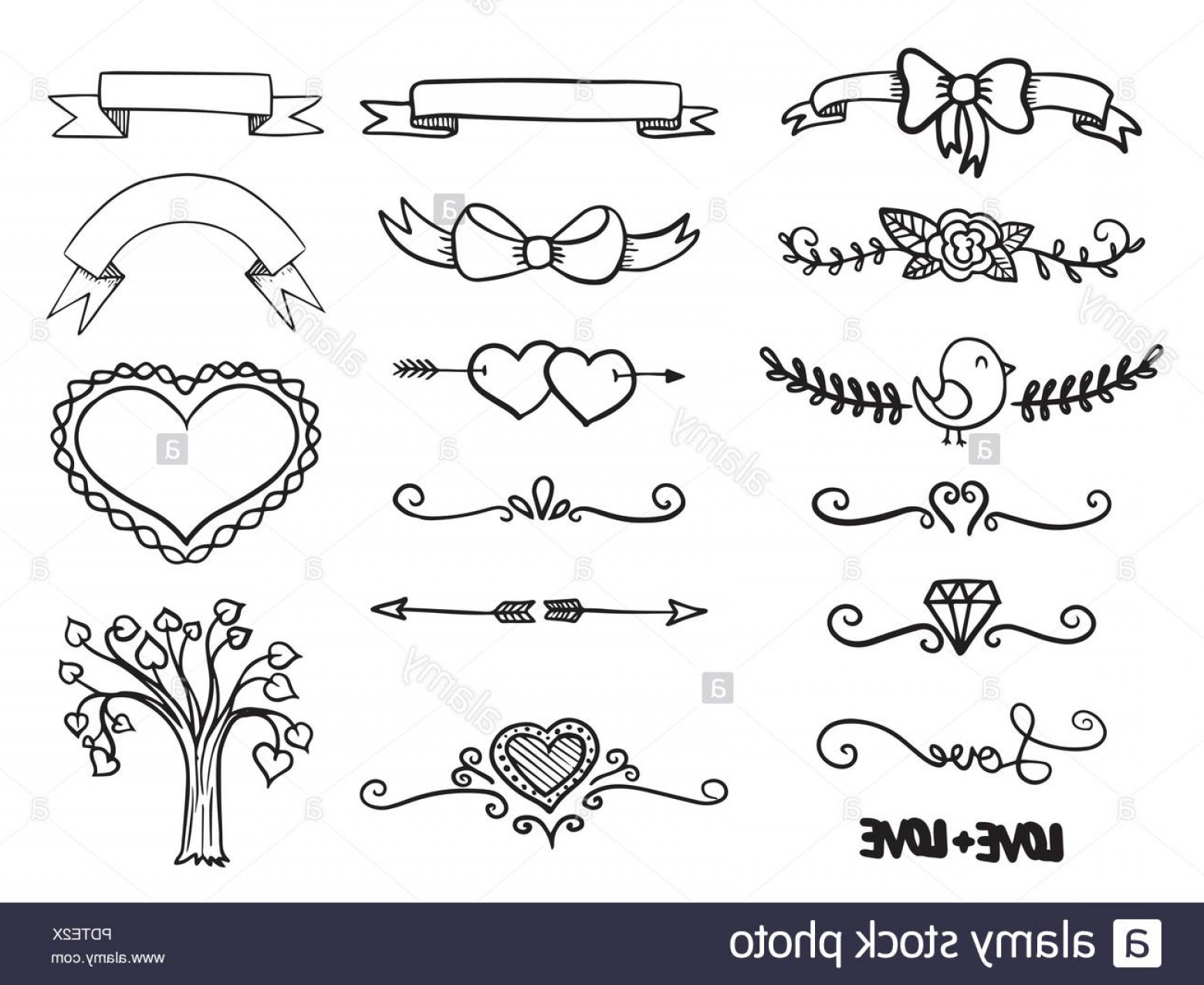 1560x1276 Set Of Hand Drawn Vector Banner Heart Curls And Borders Vector