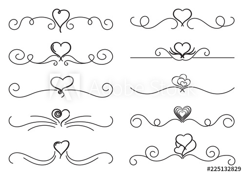 500x357 Swirls Thin Line Set With Hearts Decorative Elements For Frames