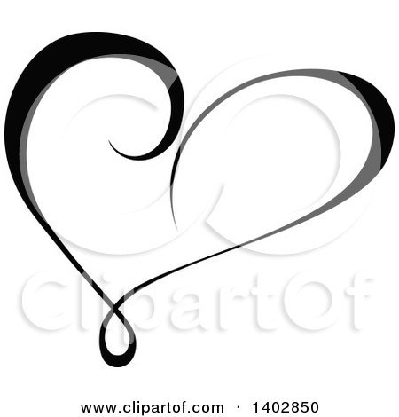 450x470 Clipart Of A Black And White Heart Swirl Calligraphic Design