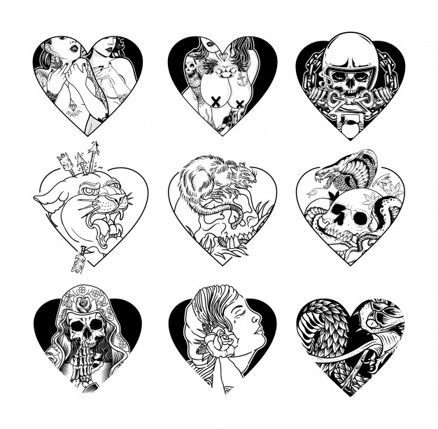 626x612 Heart Tattoo Design Set Vector Premium Download
