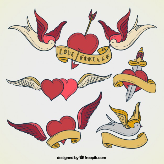 626x626 Heart Tattoos Collection Vector Free Download
