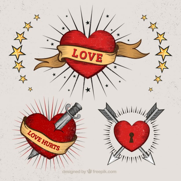 626x626 Hearts In Tattoo Style Vector Free Download