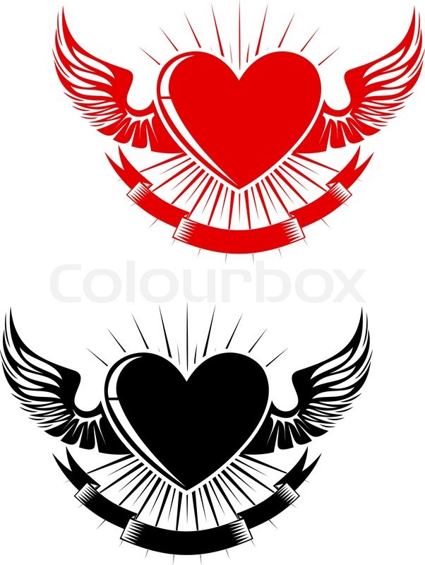 602x800 Retro Heart With Wings For Tattoo Stock Vector Colourbox