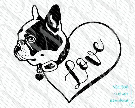 570x456 Frenchie Dog Ink Heart Love Tattoo Vector Art File French Etsy