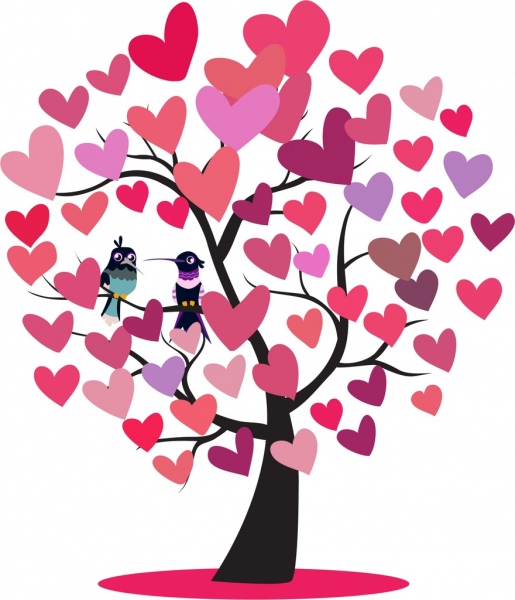 515x600 Hearts Tree Icon Woodpeckers Couple Decoration Free Vector