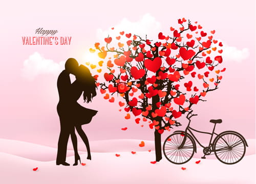 500x359 Valentine Heart Tree With Bicycle Romance Vector