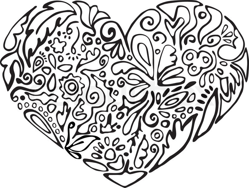 800x607 Black And White Heart, Floral Ornament Stock Vector Colourbox