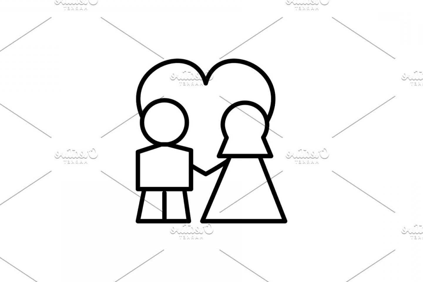 1440x960 Wedding Couple With Love In Heart Vector Line Icon Sign