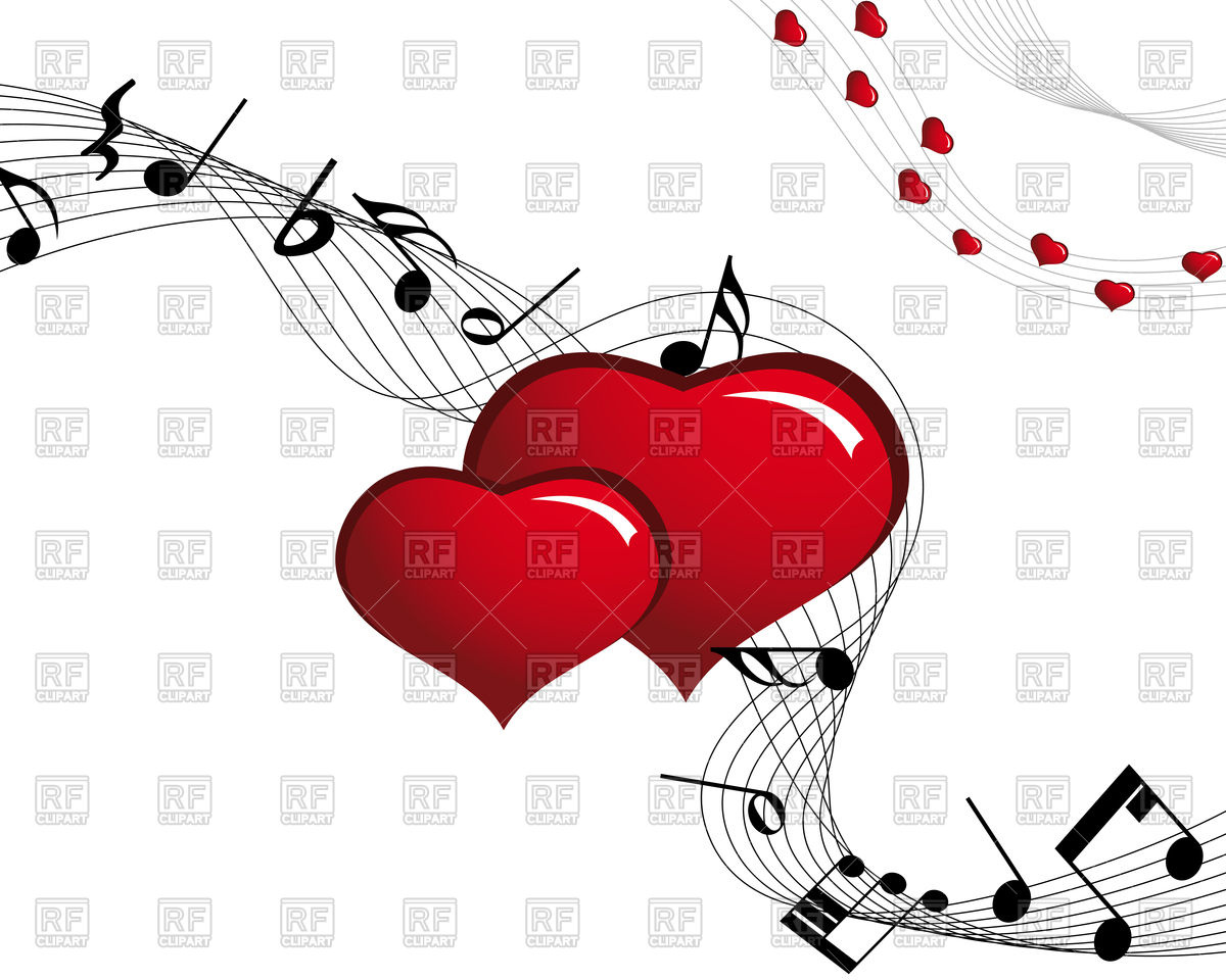 1200x960 Musical Notes Staff Background With Hearts Vector Image