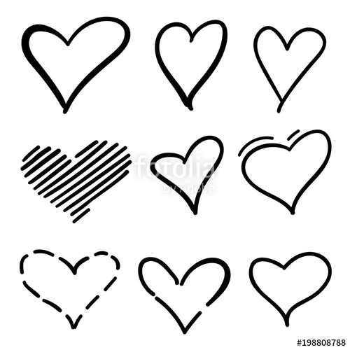 500x500 Set Of Outline Hand Drawn Heart Icon Hand Drawn Doodle Grunge