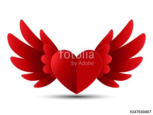 500x375 Valentine Red Heart With Wings, Vector Illustration Stock Image