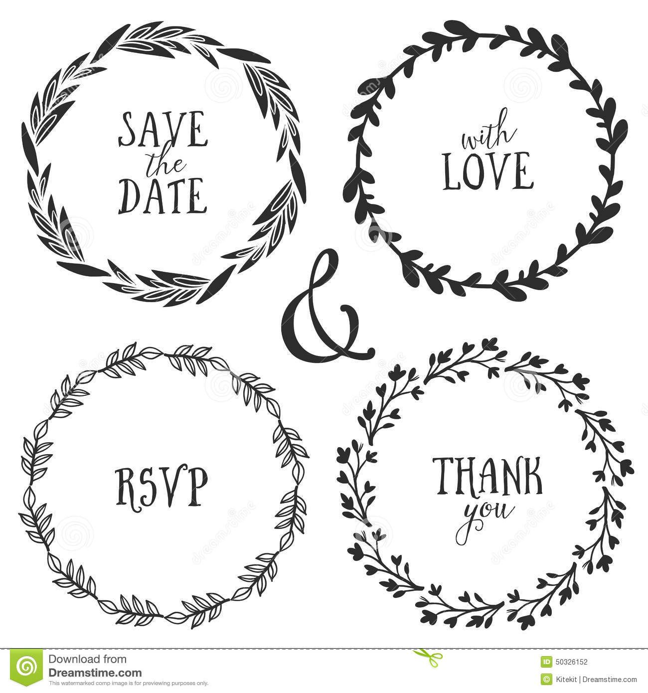 1300x1390 Hand Drawn Rustic Vintage Wreaths With Hearts Floral Vector Stock