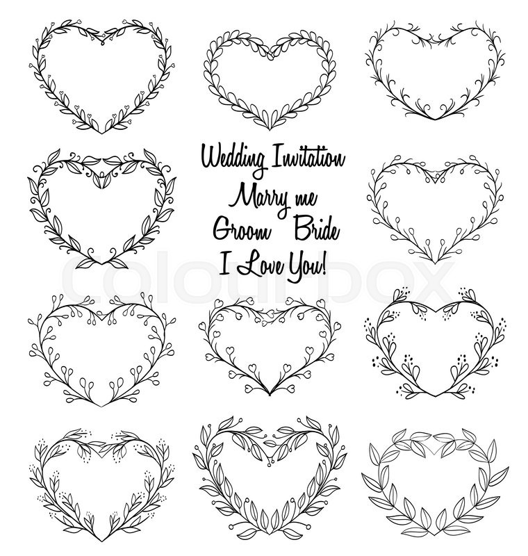 760x800 Hand Drawn Wreaths In Heart Shape Stock Vector Colourbox