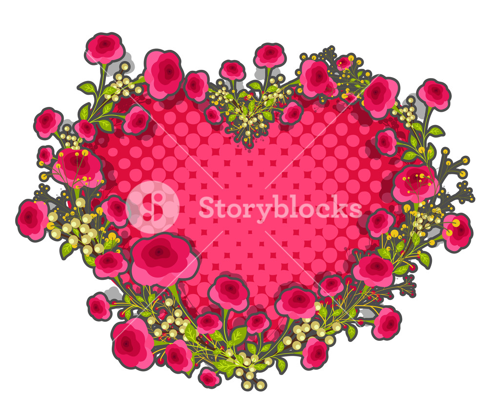 1000x860 Heart Shaped Valentine Roses Wreath Vector Illustration Royalty