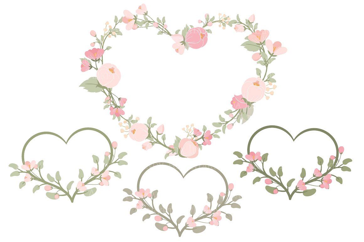 1160x772 Soft Pink Floral Heart Wreath Vector