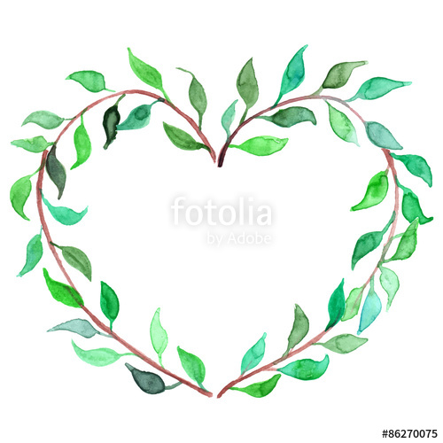 500x500 Watercolor Heart Shaped Plant Branch Wreath Vector Isolated Stock