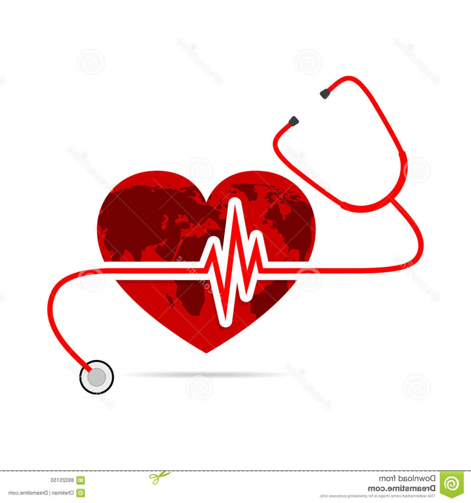 1560x1668 Stock Illustration Globe Earth Stethoscope Heartbeat Sign Vector