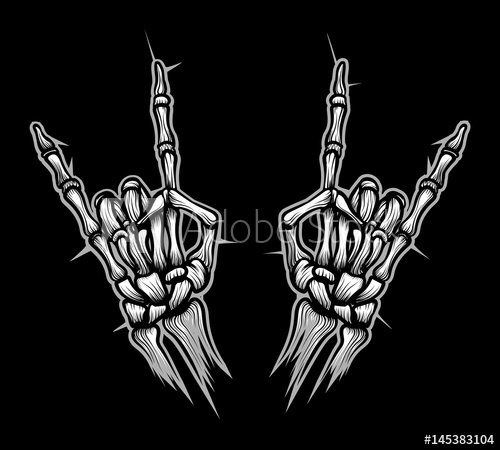 500x450 Engraving Rock Horn Sign Vector Illustration Devil Skeleton Heavy