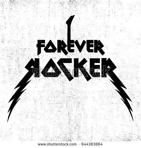 448x470 Forever Rocker With Guitar Rock Music Slogan Vector Illustration