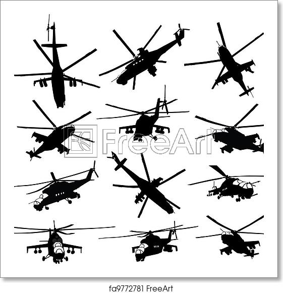 561x581 Free Art Print Of Helicopter Silhouettes Set Mi Hind Combat