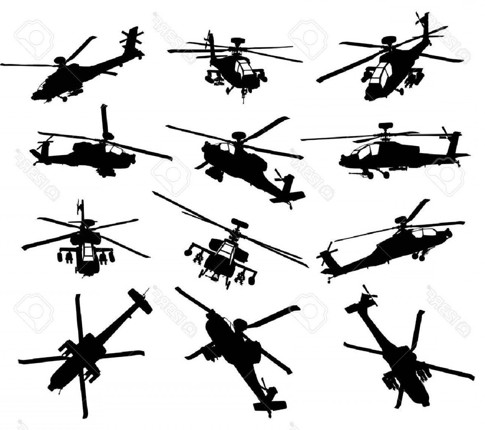 1560x1384 Photoah Apache Longbow Helicopter Silhouettes Set Vector