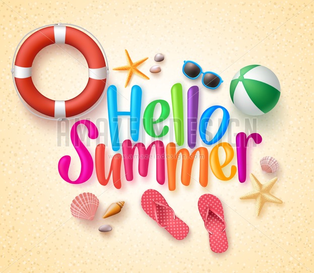 623x542 Hello Summer Vector Illustration In The Sand