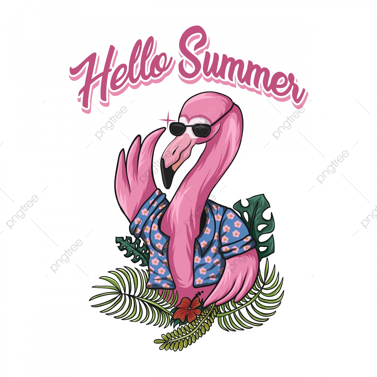 1200x1200 Flamingo Hello Summer Vector Illustration, Animal, Background