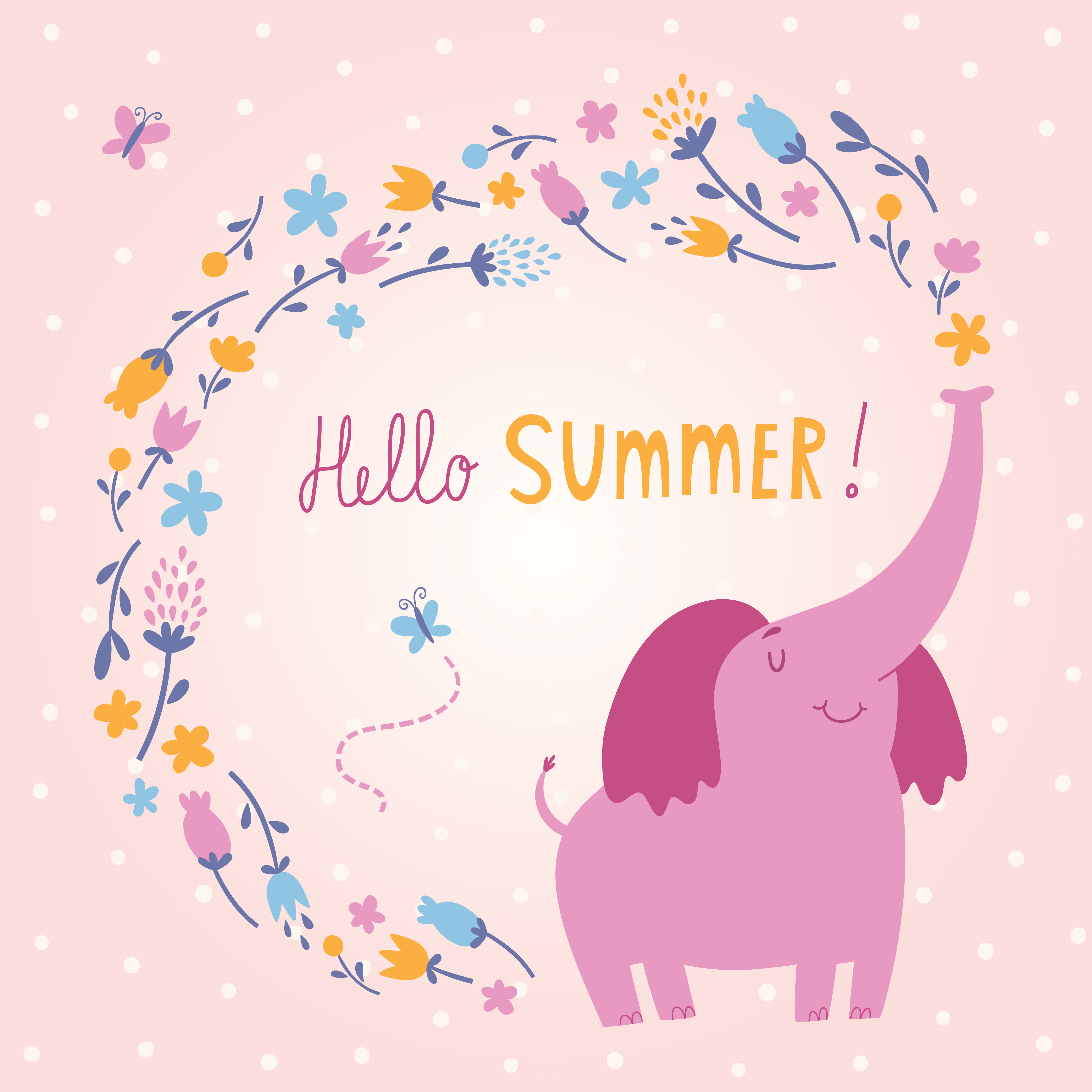 4167x4167 Hello Summer Vector Card With Cute Elephant