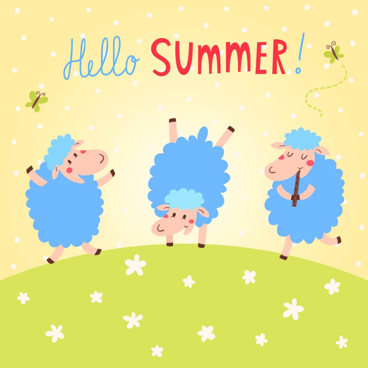 1280x1280 Free Vector Hello Summer Vector Card With Cute Sheeps