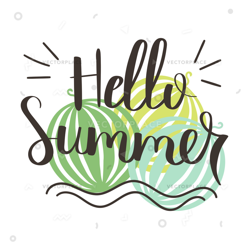 1000x1000 Hello Summer Ink Background Watermelons Hand Vector Illustration