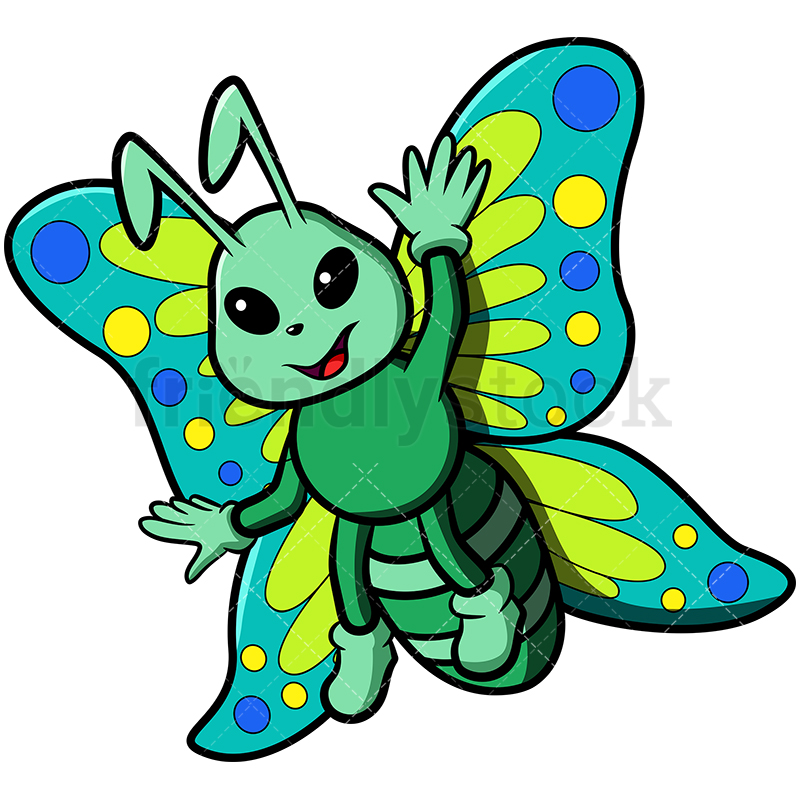800x800 Cute Butterfly Waving Hello Cartoon Vector Clipart