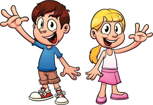 500x343 Cute Cartoon Kids Waving Hello Vector Illustration With Simple