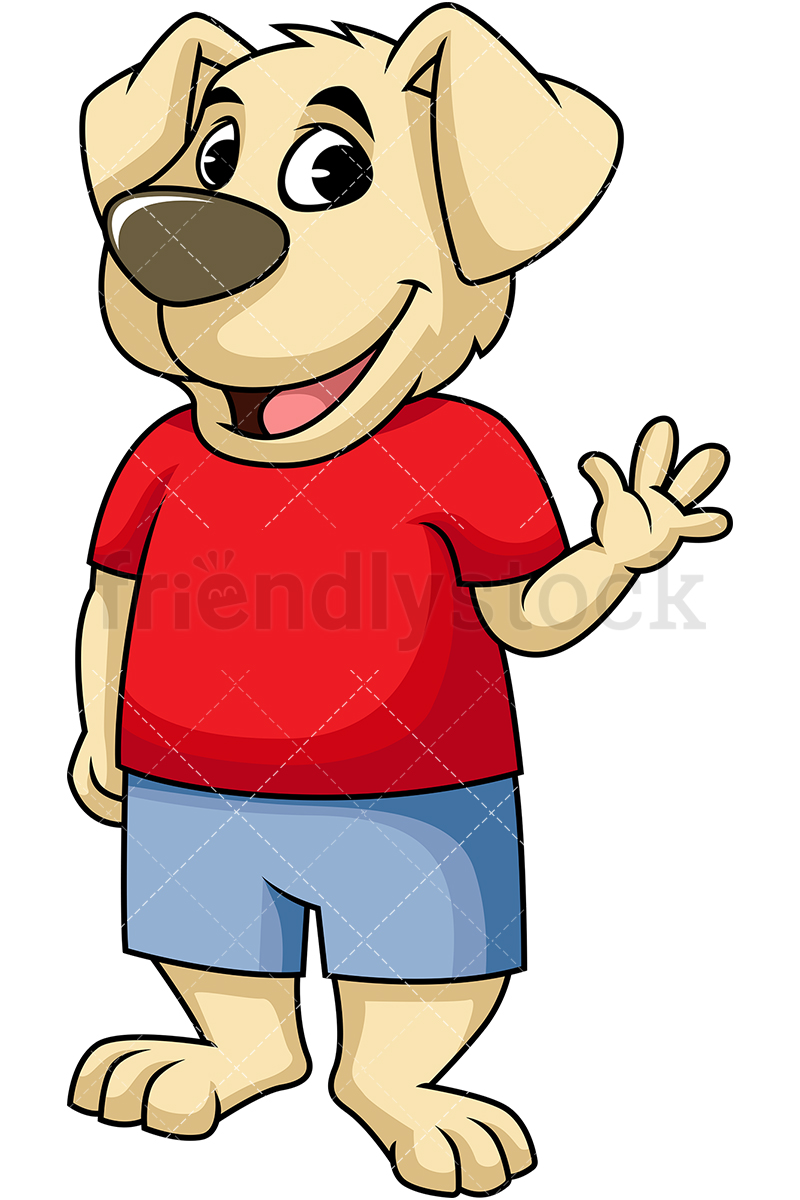 800x1200 Dog Character Waving Hello Cartoon Vector Clipart