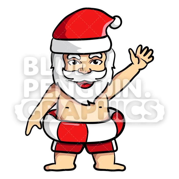 700x700 Summer Santa Saying Hello Vector Cartoon Clipart Blue Penguin