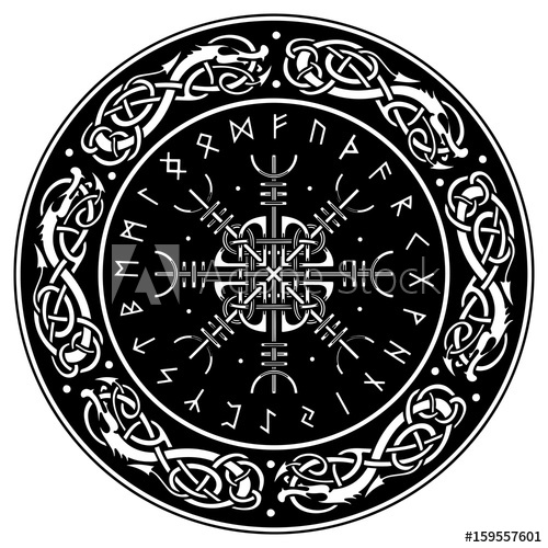 500x500 Viking Shield, Decorated With A Scandinavian Pattern Of Dragons