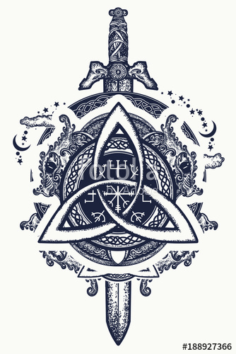 334x500 Celtic Dragons And Sword, Symbol Of The Viking Helm Of Awe