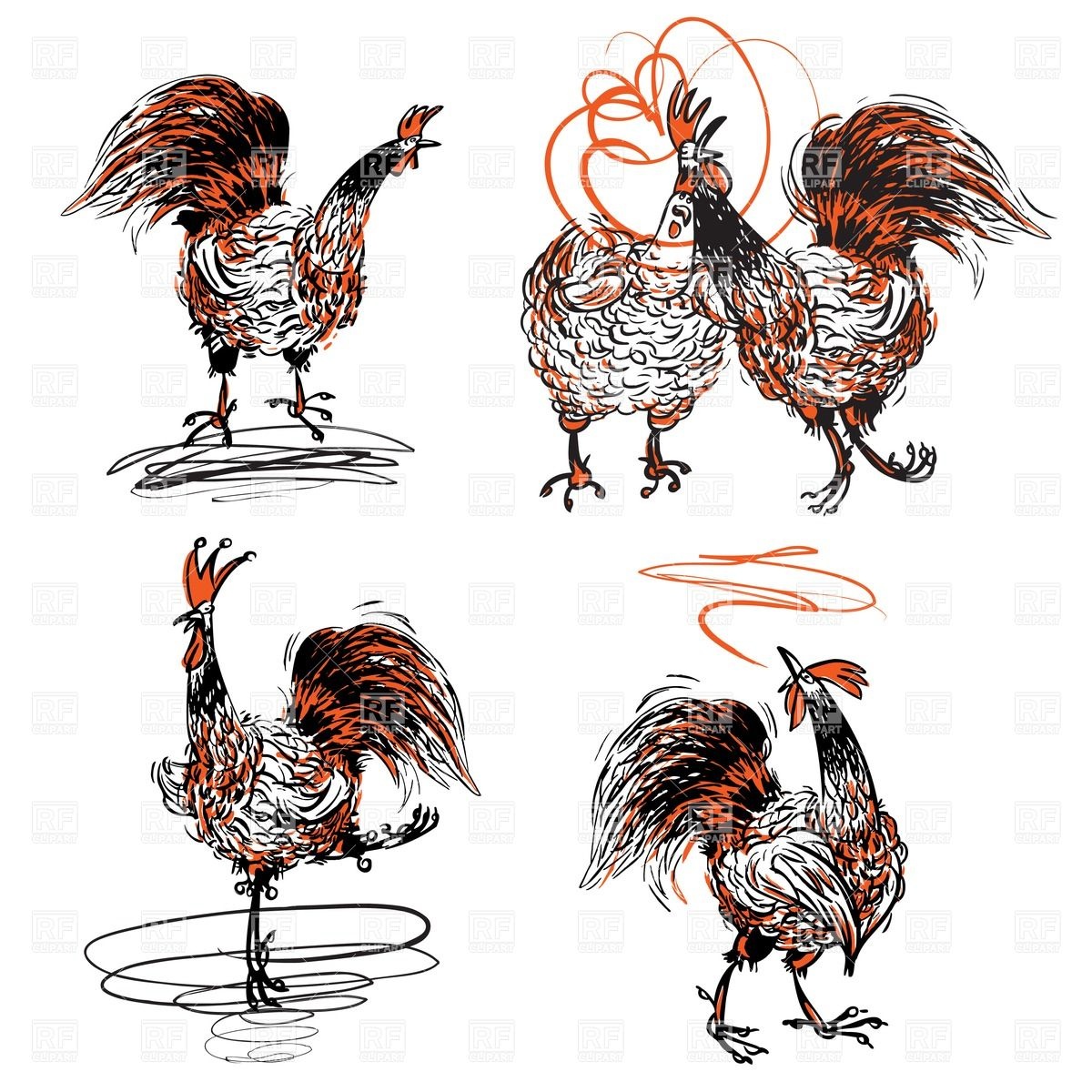 1200x1200 Sketchy Roosters And A Hen Vector Image Of Plants And Animals