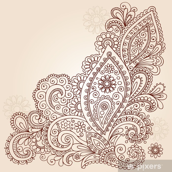 700x700 Henna Mehndi Paisley Flower Doodle Vector Design Wall Mural