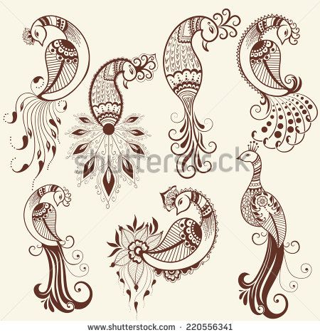 450x470 Vector Abstract Beards In Indian Mehndi Style Peacocks Abstract