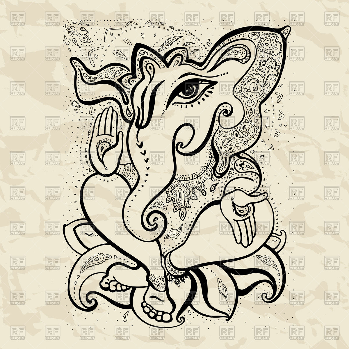 1200x1200 Hindu God Ganesha Drawing With Henna Vector Image Of Backgrounds
