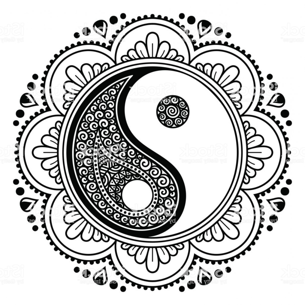 1228x1228 Vector Henna Tatoo Mandala Yin Yang Decorative Symbol Mehndi Style