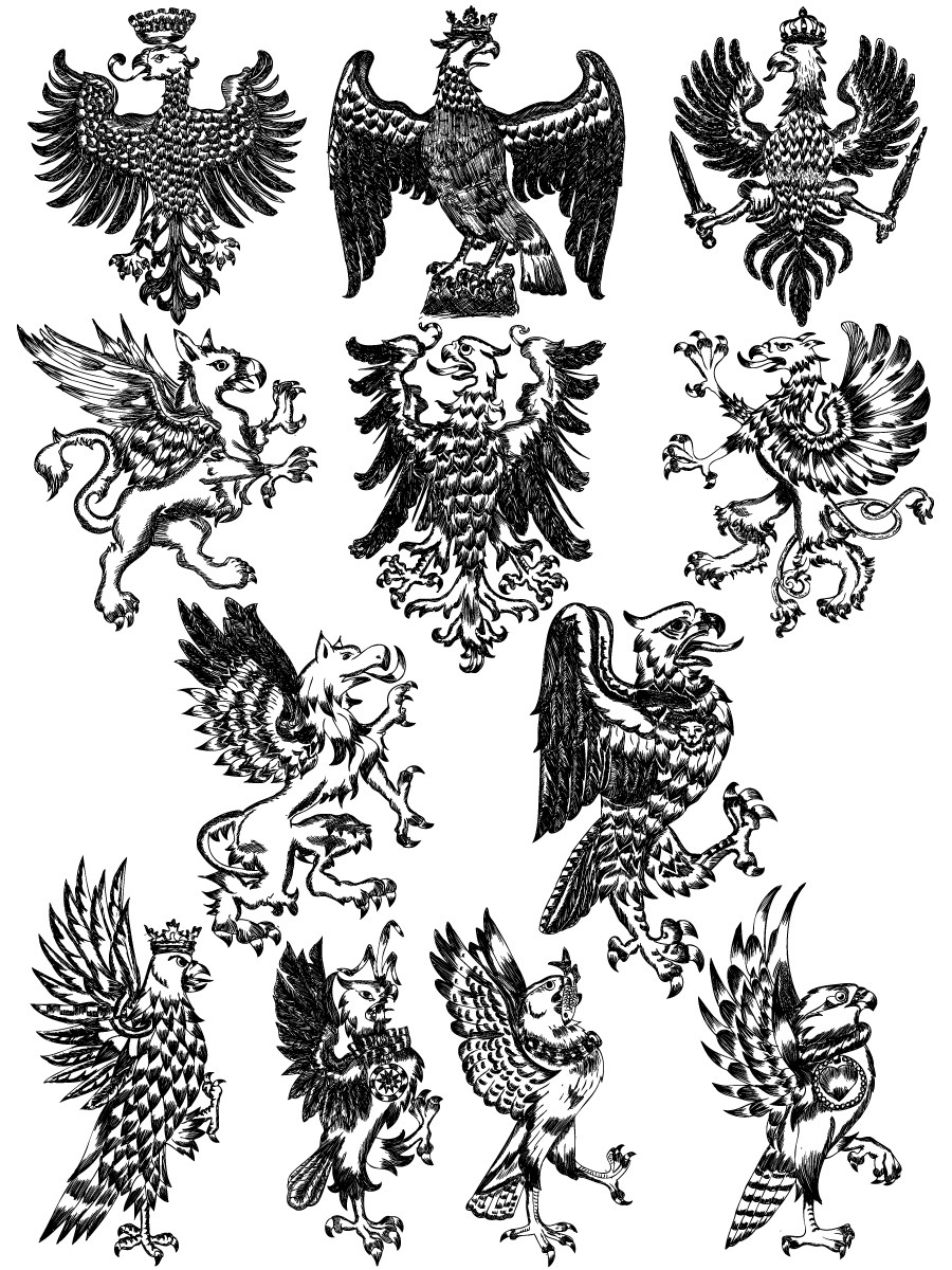 900x1200 Hand Drawn Heraldic Eagle Vector And Photoshop Brush Pack