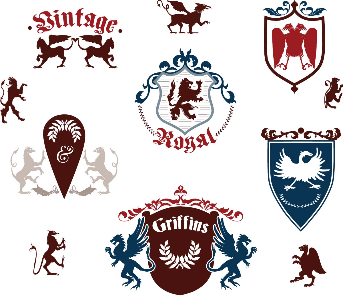 1200x1041 Heraldic Elements Griffins Vector Set Free Download