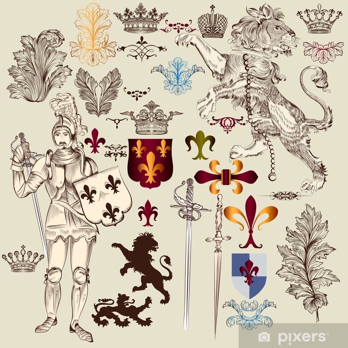 700x700 Set Of Vector Heraldic Elements In Vintage Style Wall Mural