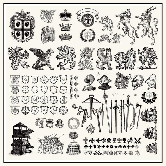 570x570 Vintage Heraldic Elements Heraldry Beast Shields Helmets Etsy