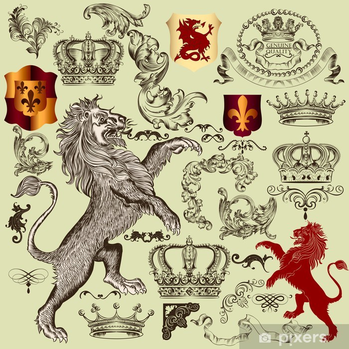 700x700 Collection Of Vector Heraldic Elements In Vintage Style Wall Mural