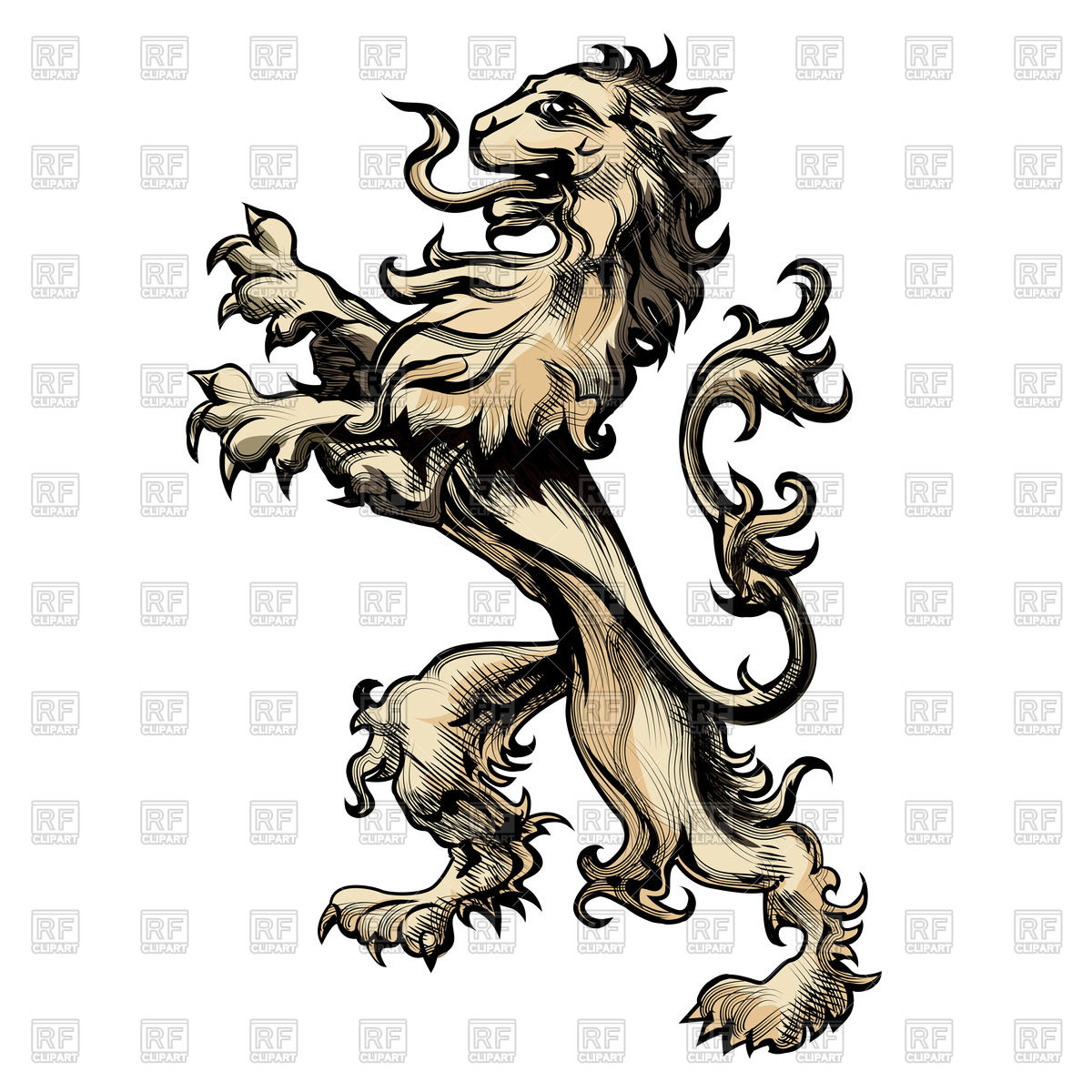 1200x1200 Heraldic Lion Drawn In Engraving Style Vector Image Of Objects